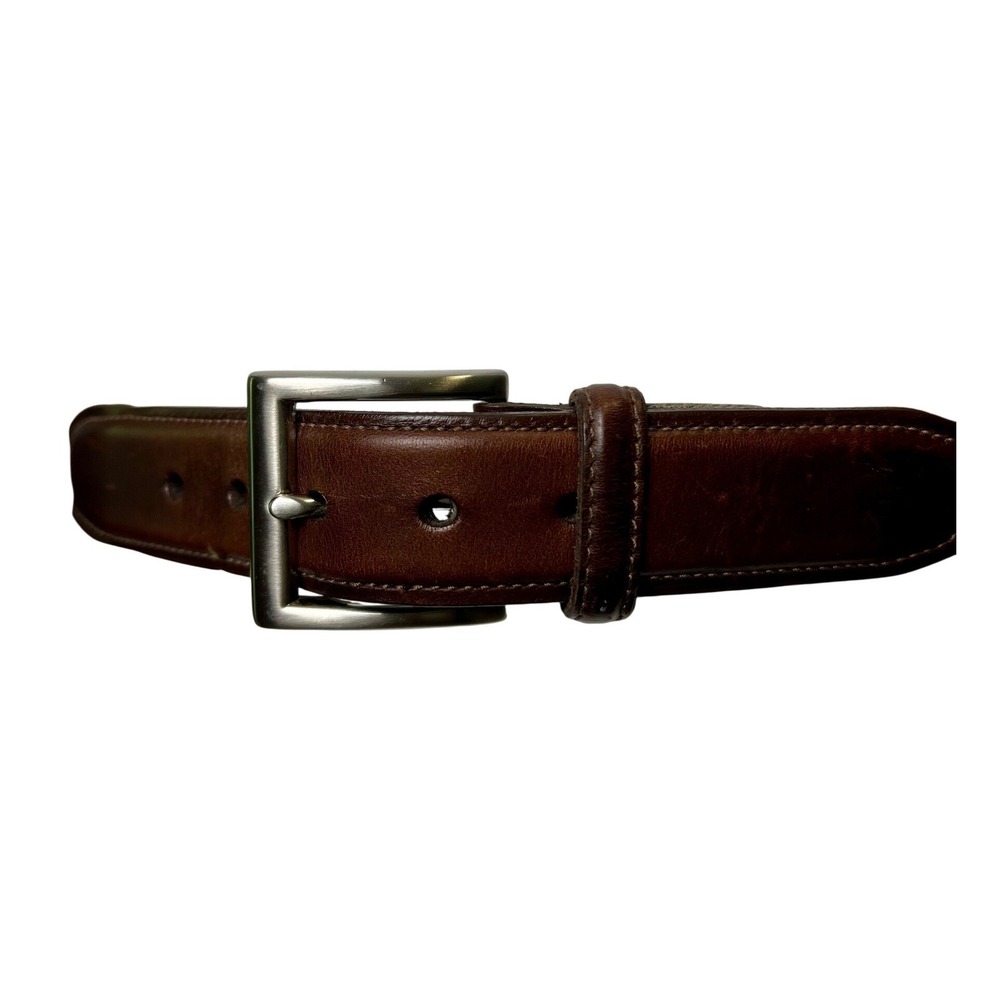 Dockers Mens Brown Leather Tan Canvas Webbed Belt Silver Buckle 44 11DK0239